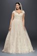 Cap Sleeve Lace Plus Size Ball Gown Wedding Dress 8CWG768