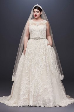 Lace Plus Size Wedding Dress with Pleated Skirt 8CWG780