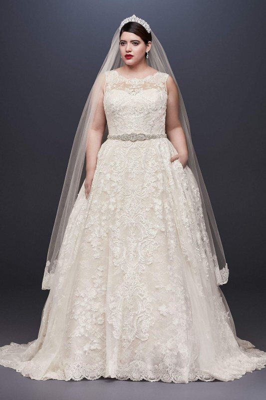 Lace Plus Size Wedding Dress with Pleated Skirt 8CWG780
