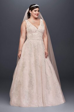 Appliqued Tulle-Over-Lace Plus Size Wedding Dress 8CWG792