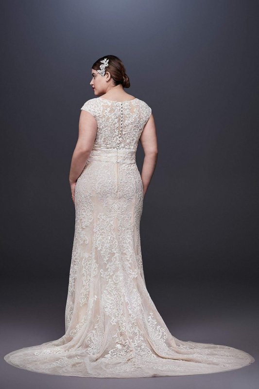 Cap Sleeve Plunging V-Neck Plus Size Wedding Dress 8CWG807