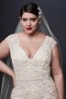 Cap Sleeve Plunging V-Neck Plus Size Wedding Dress 8CWG807