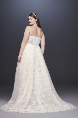 Lace Plus Size Sheath Wedding Dress with Overskirt 8CWG816