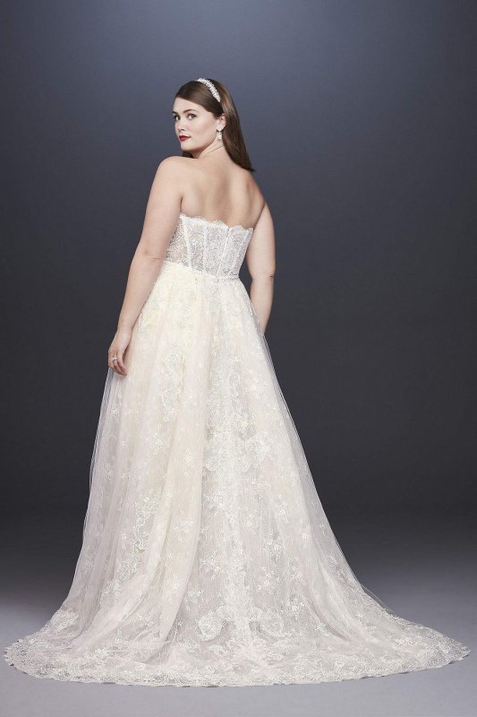 Lace Plus Size Sheath Wedding Dress with Overskirt 8CWG816