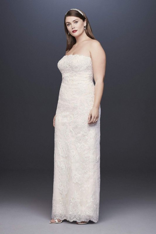 Lace Plus Size Sheath Wedding Dress with Overskirt 8CWG816