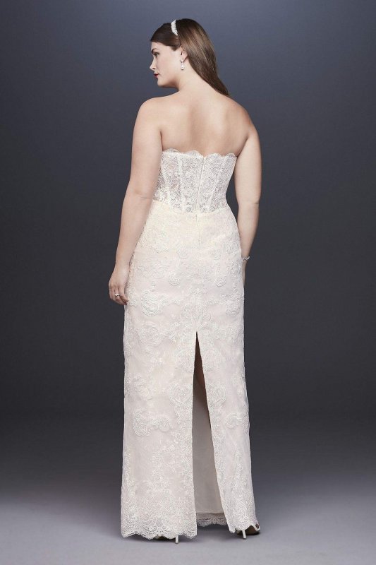 Lace Plus Size Sheath Wedding Dress with Overskirt 8CWG816