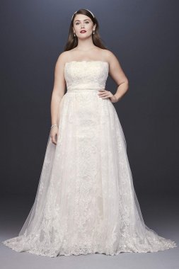 Lace Plus Size Sheath Wedding Dress with Overskirt 8CWG816