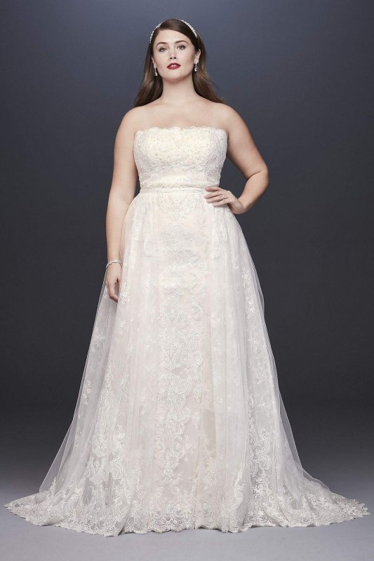 Lace Plus Size Sheath Wedding Dress with Overskirt 8CWG816