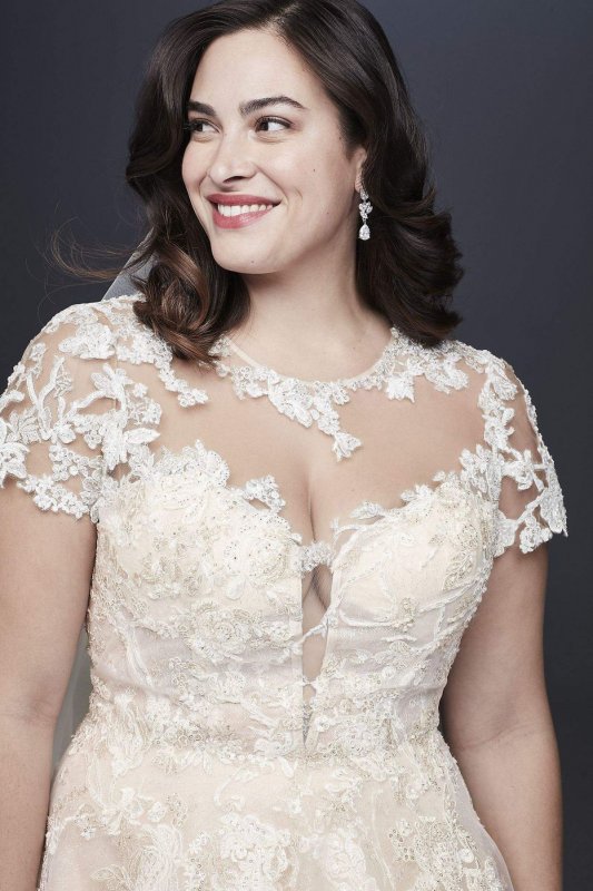 Cap Sleeve Lace Illusion Plus Size Wedding Dress 8CWG833