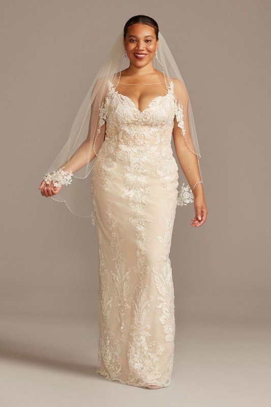 Lace Plus Size Wedding Dress with Tulle Overskirt 8CWG850