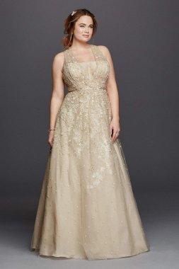 Floral Wedding Dress with V-Neckline 8MS251151