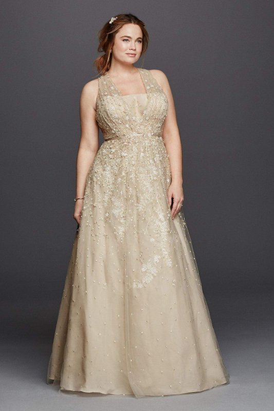 Floral Wedding Dress with V-Neckline 8MS251151