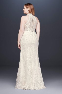 Lace High-Neck Halter Plus Size Wedding Dress 8MS251192