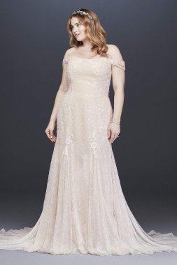 Swag Sleeve Layered Lace Plus Size Wedding Dress 8MS251196