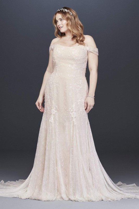 Swag Sleeve Layered Lace Plus Size Wedding Dress 8MS251196