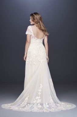 Floral Illusion Cap Sleeve Plus Size Wedding Dress 8MS251199