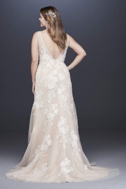 Deep V Plus Size Wedding Gown with Floral Applique 8MS251200