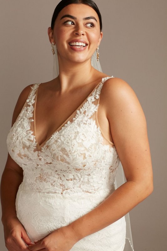 Floral Illusion V-Back Plus Size Wedding Dress 8MS251211