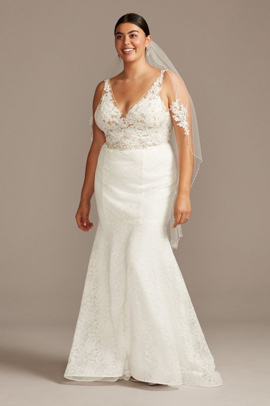 Floral Illusion V-Back Plus Size Wedding Dress 8MS251211