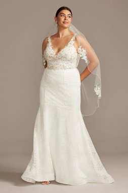 Floral Illusion V-Back Plus Size Wedding Dress 8MS251211