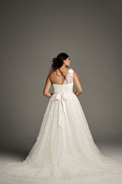 Tulle Plus Size One-Shoulder A-Line Wedding Dress 8VW351432