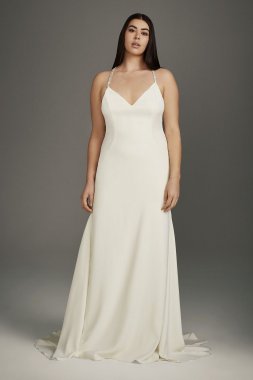 Crystal T-Back Stretch Crepe Plus Size Slip Gown 8VW351473