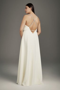 Crepe Wrap Gown with Jeweled Crisscross Low Back 8VW351495