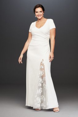 Crepe Sheath Plus Size Gown with Embroidered Slit 9DS870092