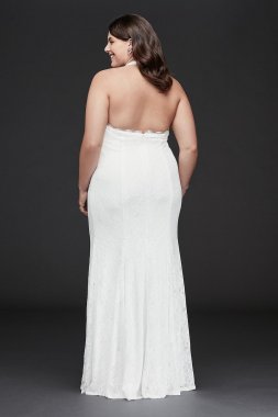 Low Back Eyelash Lace Halter Plus Size Dress 9DS870149