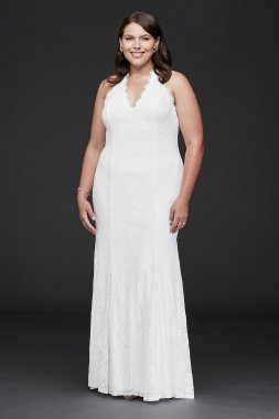 Low Back Eyelash Lace Halter Plus Size Dress 9DS870149