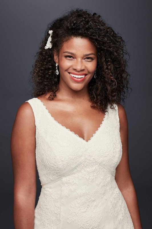 V-Neck Plus Size Wedding Dress with Empire Waist 9KP3803