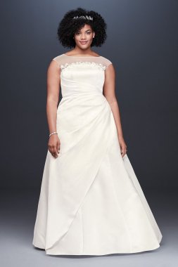 Illusion Neck Ruched Satin Plus Size Wedding Dress Collection 9OP1348