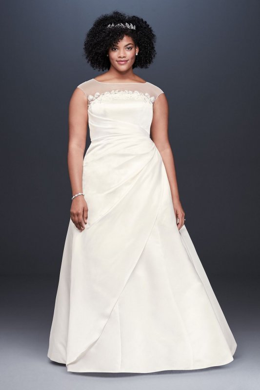 Illusion Neck Ruched Satin Plus Size Wedding Dress Collection 9OP1348