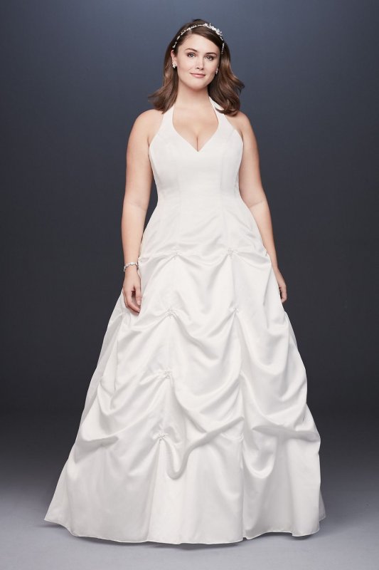 Satin Halter Plus Size A-Line Gown with Pick-Ups Collection 9OP1349