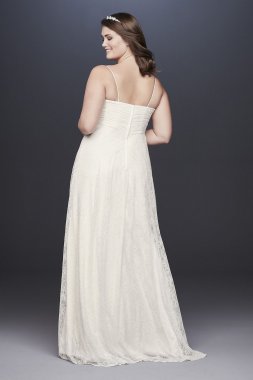 Pleated Plus Size Wedding Dress with Lace Overlay 9OP1357