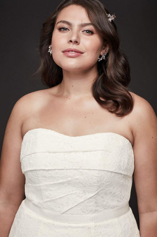 Strapless Floral Crochet Plus Size Wedding Dress 9OP1360