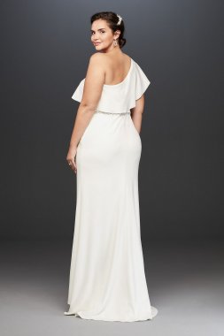 One Shoulder Flounce Crepe Plus Size Belted Sheath 9SDWG0752