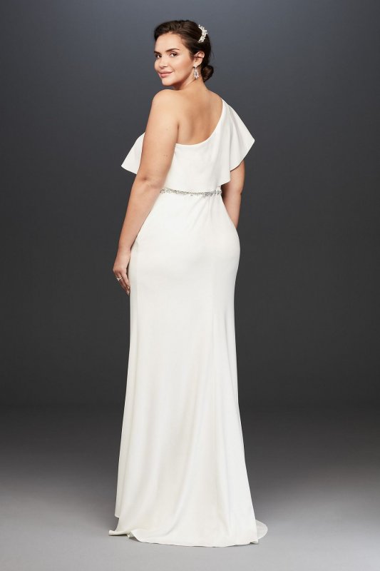 One Shoulder Flounce Crepe Plus Size Belted Sheath 9SDWG0752