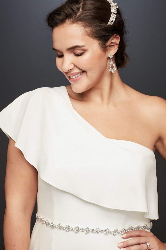 One Shoulder Flounce Crepe Plus Size Belted Sheath 9SDWG0752