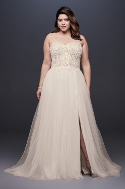 Strapless Plus Size Wedding Dress with Tulle Skirt 9SWG764