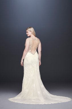 Plunging Illusion Bodice Plus Size Wedding Dress 9SWG772