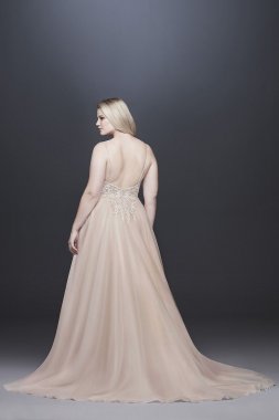 Sheer Beaded Organza Plus Size Wedding Dress 9SWG784