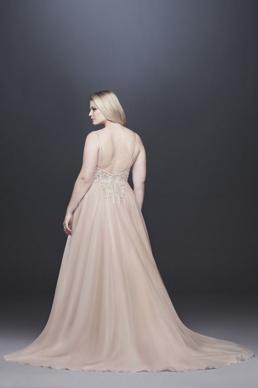 Sheer Beaded Organza Plus Size Wedding Dress 9SWG784