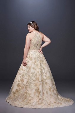 Allover Lace Applique Halter Plus Size Ball Gown 9SWG801