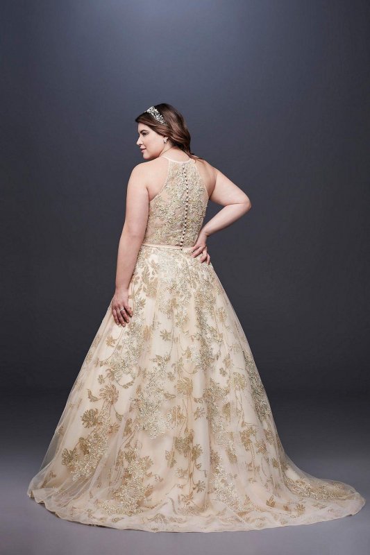 Allover Lace Applique Halter Plus Size Ball Gown 9SWG801