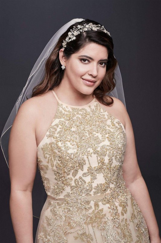 Allover Lace Applique Halter Plus Size Ball Gown 9SWG801