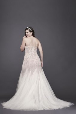 Beaded Tulle Trumpet Plus Size Wedding Dress 9SWG823