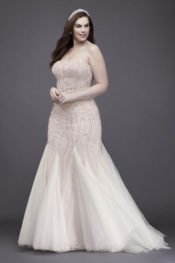 Beaded Tulle Trumpet Plus Size Wedding Dress 9SWG823