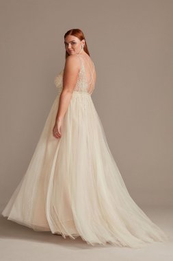 Beaded Plunging-V Illusion Plus Size Wedding Dress 9SWG837