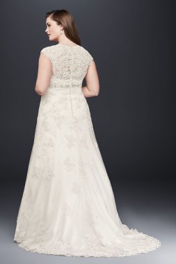 Cap Sleeve Lace Over Satin Plus Size Wedding Dress Collection 9T3299